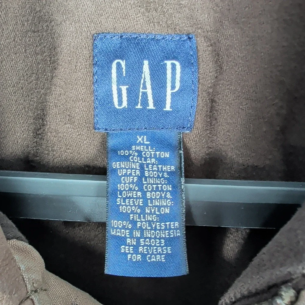 Gap Jacket Mens XL Brown Cotton Canvas Barn‎ Leather Collar Quilted Lining - Picture 4 of 13